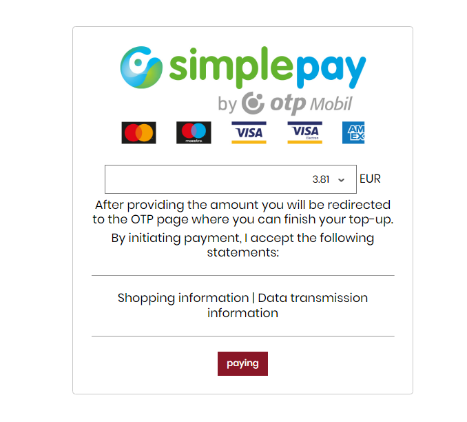 Bank card payment interface